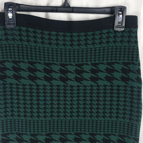 Carmen Marc Valvo Women's Small Green & Black Houndstooth Skirt - Picture 2 of 10